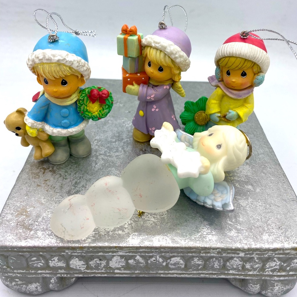 Set of Four Holiday Precious Moments Figurines Christmas Ornaments